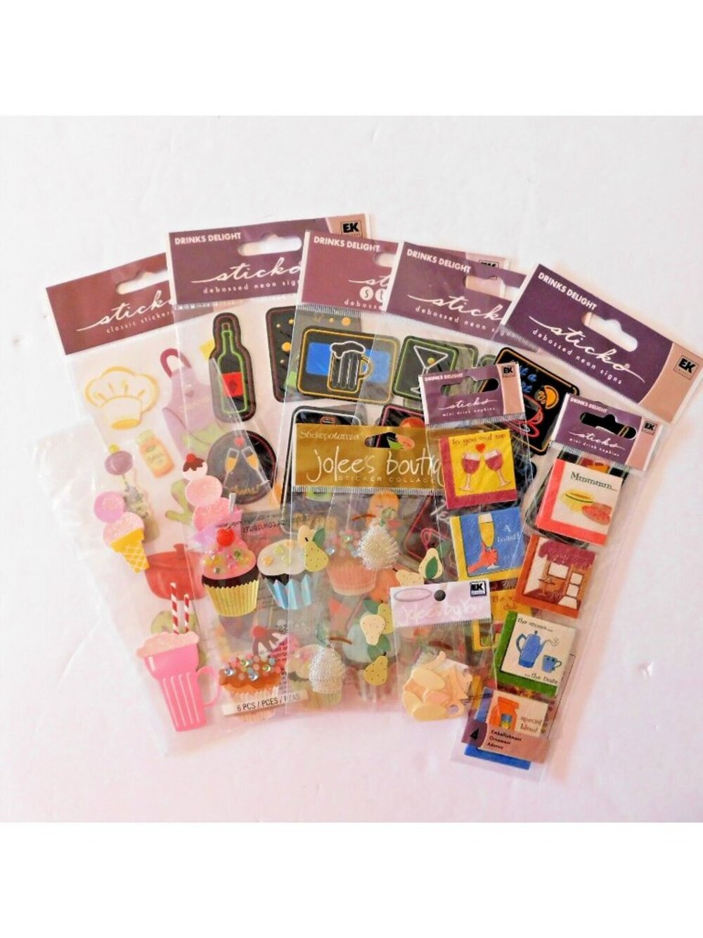 Scrapbook Stickers Lot of 11 Food Drink Cocktails Cupcakes Beer Wine Coffee Tea